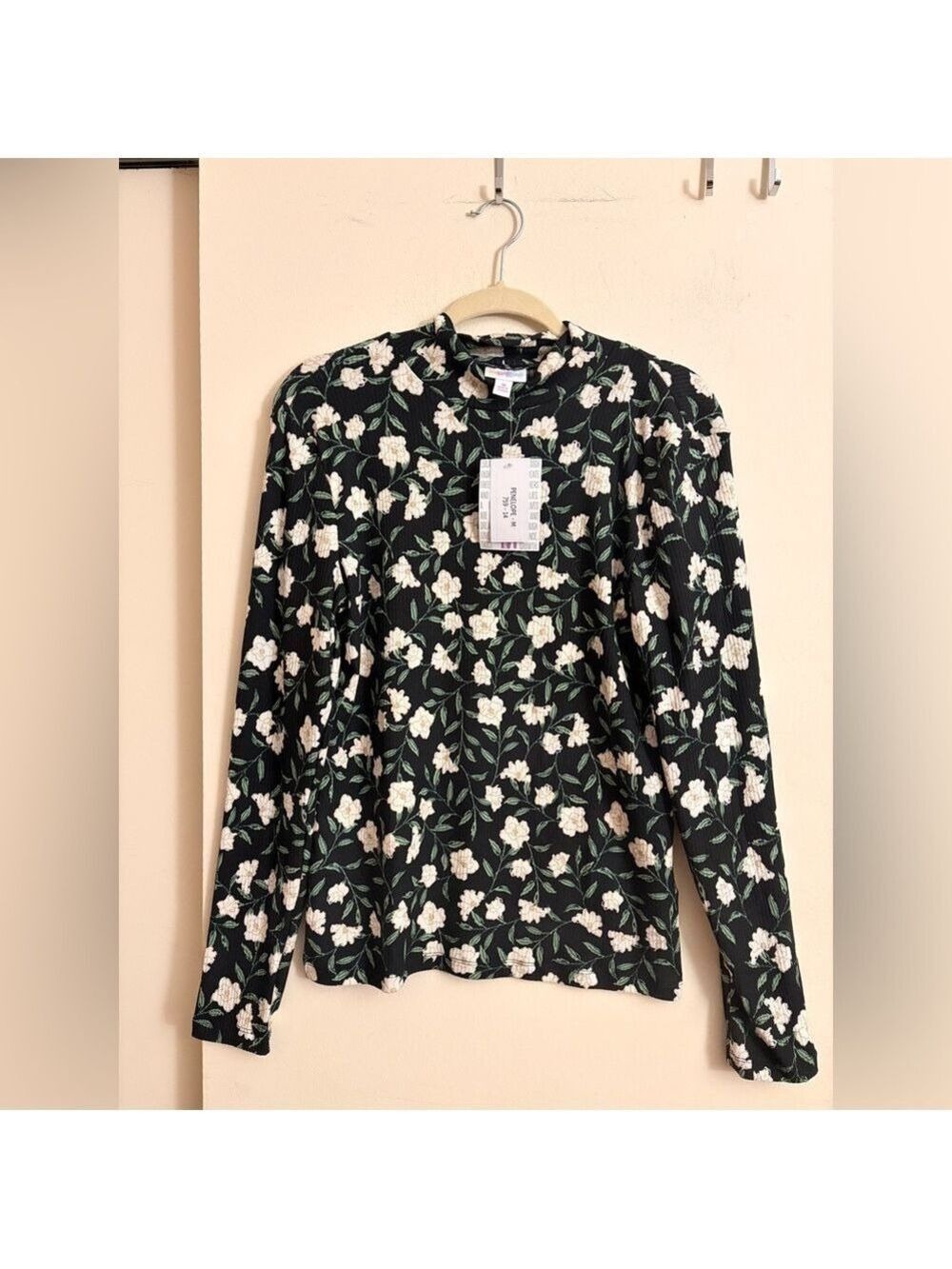 LuLaRoe Penelope Size M Mock Turtleneck Long Sleeve Floral Ribbed Top NWT